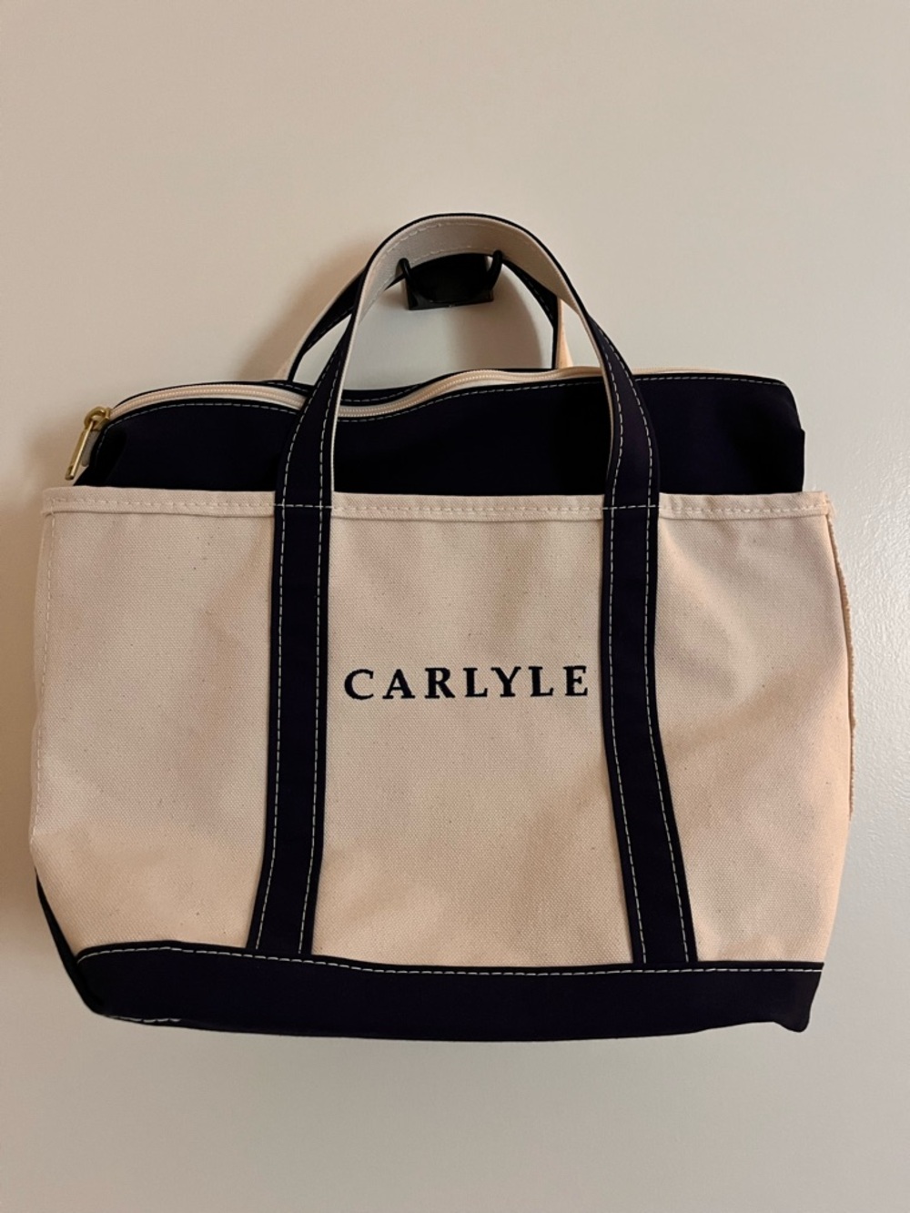 Navy Blue LL Bean Boat and Tote Canvas  Bag with zipper Large